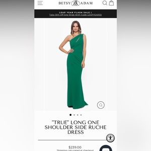 “True” long one shoulder side ruche dress